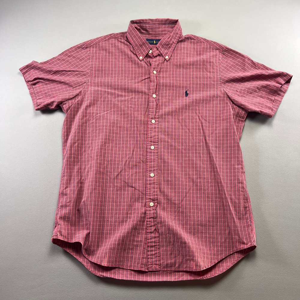 Ralph Lauren Shirt Mens L Red Plaid Embroidered Pony Logo Back Box Button Down